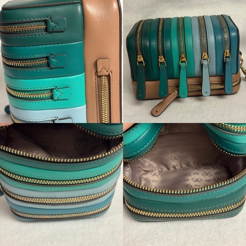 ANYA HINDMARCH Stack Wristlet Clutch Pouch Blue Green Ombre Leather - Picture 13 of 15